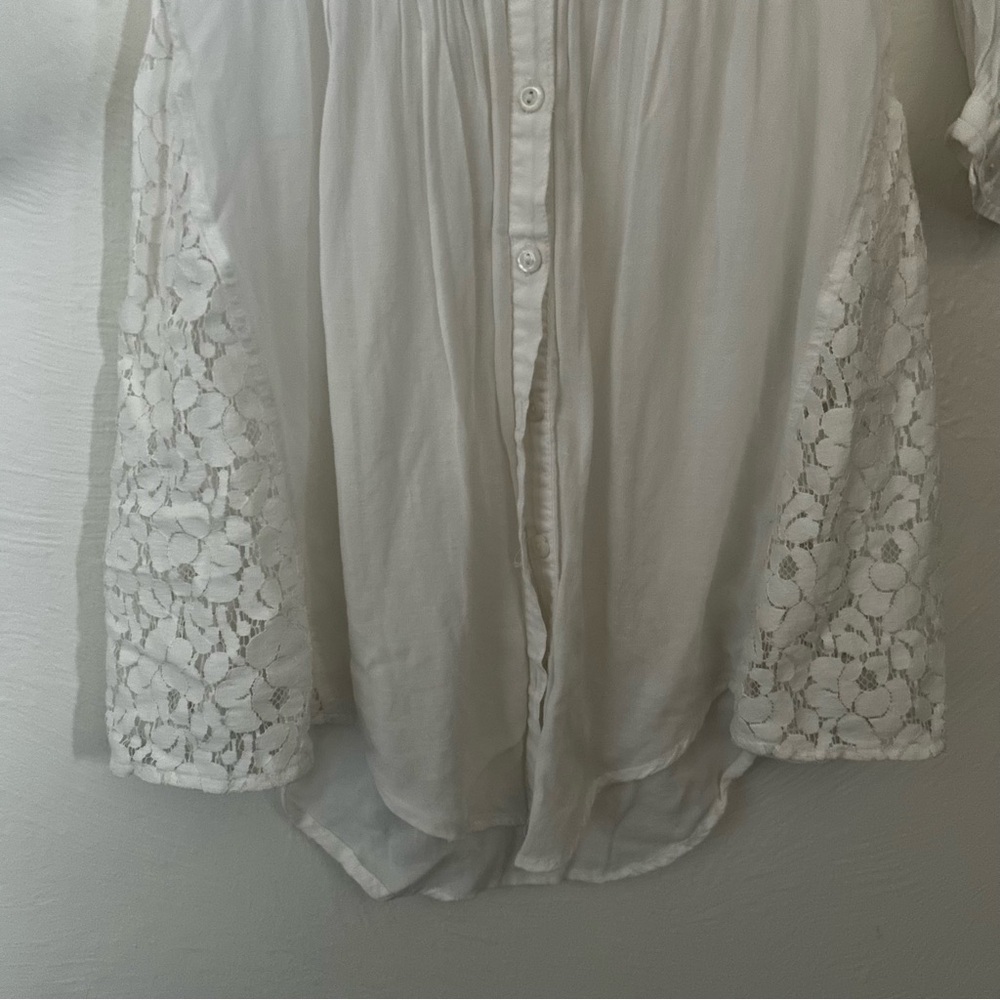 Free People White Lace Tunic Top – Button Front Boho Chic Size XS - Picture 5 of 9